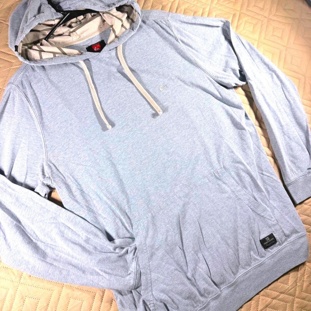 Quiksilver Men L Hoodie Grayish Blue Relaxed Pullover SKATER BEACH COASTAL SURF